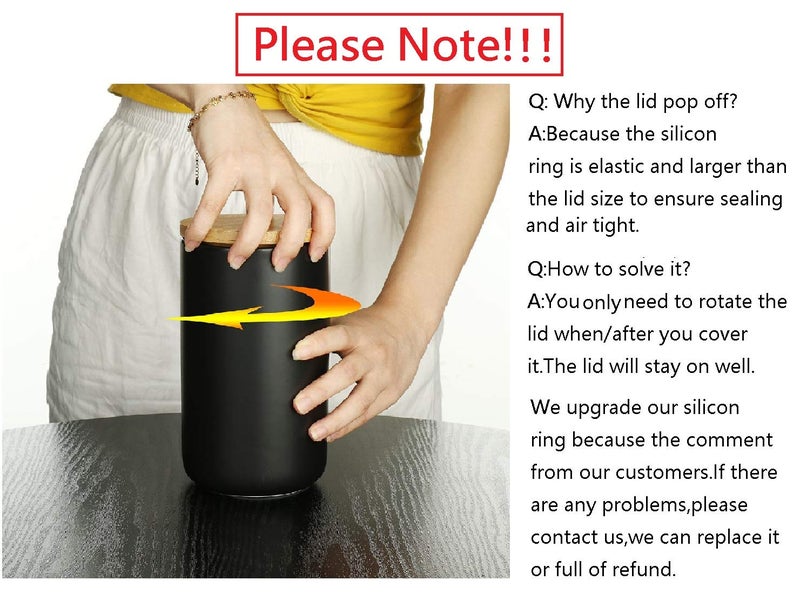 MilkyWay Ceramic Food Storage Jar Canister Modern Design Food Canisters with Airtight Seal Bamboo Lid,Loose Tea Coffee Spice Nuts Snacks Seasonings Storage Jar Canister Caddy (Black 24.63oz/700ml) - Image 3